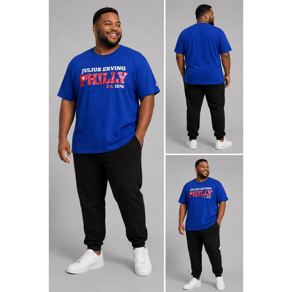 Dr. J Julius Erving Philly 76ers T-Shirt 4XL Blue Red Foil Graphic Mens Tee